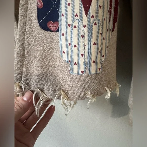 Vintage Cat Paw Print Appliqué Cardigan Jacket Beige Frayed Hem Cozy Cat Lover M - Picture 6 of 10